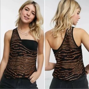Free People Head Turner Sequined One Shoulder Tank